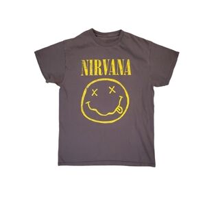 Nirvana Adult Grey Yellow‎ Smiley Band Merch Vintage T-Shirt Medium